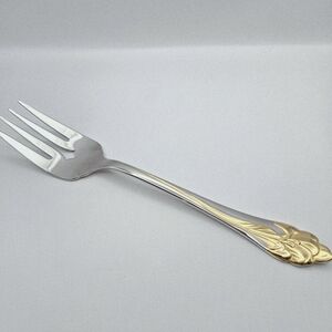 Oneida GOLDEN AMARYLLIS Cold Meat Serving Fork 8 1/2" Stainless Gold Accent